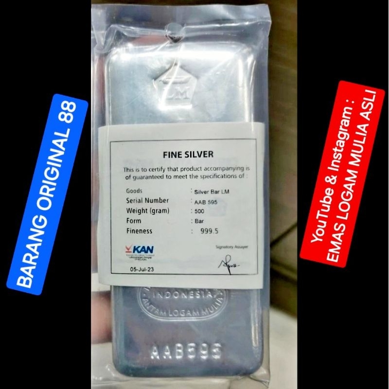 ANTAM PERAK 500 250 100 1Kg 9.9 10 31.1 33 50 99 GRAM ASLI ORIGINAL BATANGAN MURNI JAKARTA BARU FINE