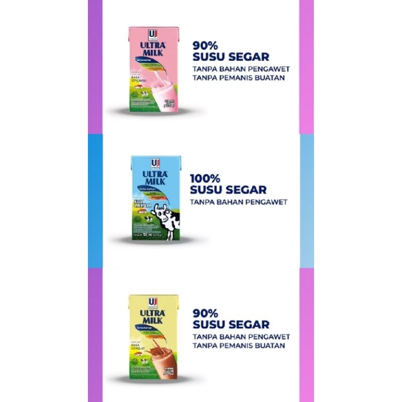 

Ultra Milk Susu Uht Full Cream Coklat Strawberry 125ml x 40pcs 1 Karton