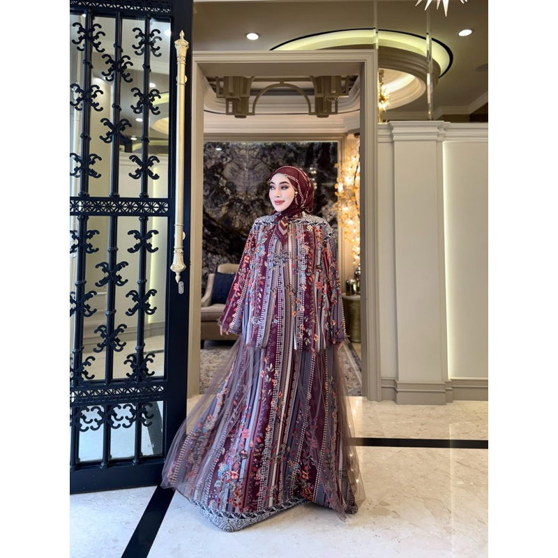 Dress Ceruty Print Tile Inc Rompi Set Hijab