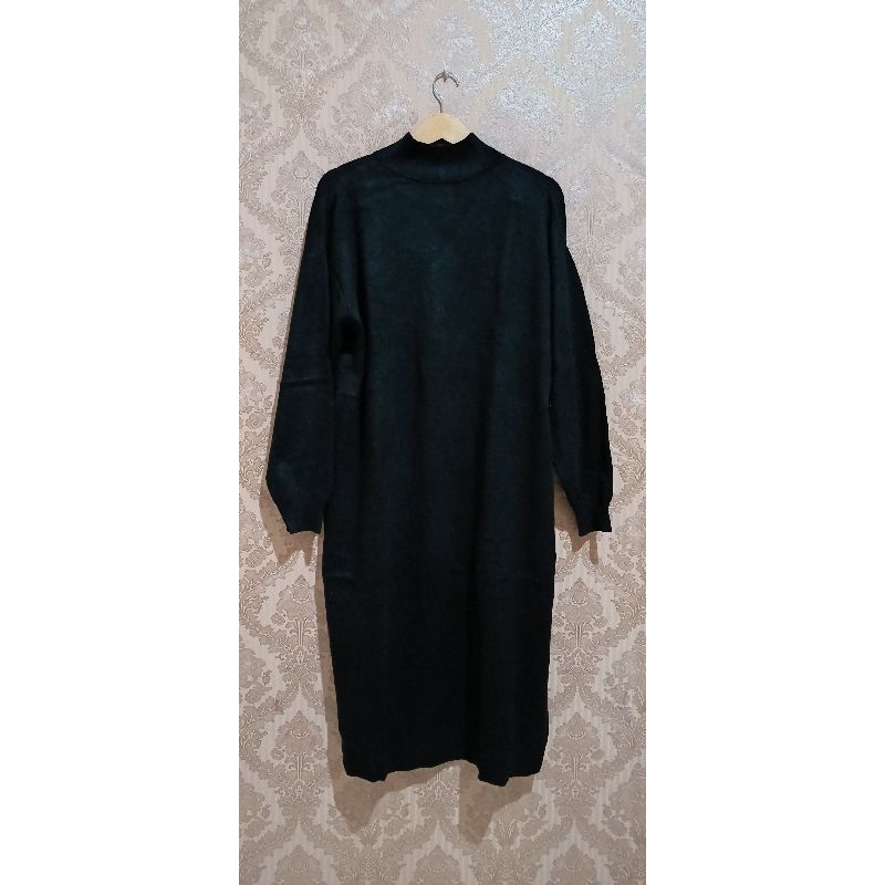 Dress Rajut Panjang Wanita Polos Lengan Panjang - Hitam