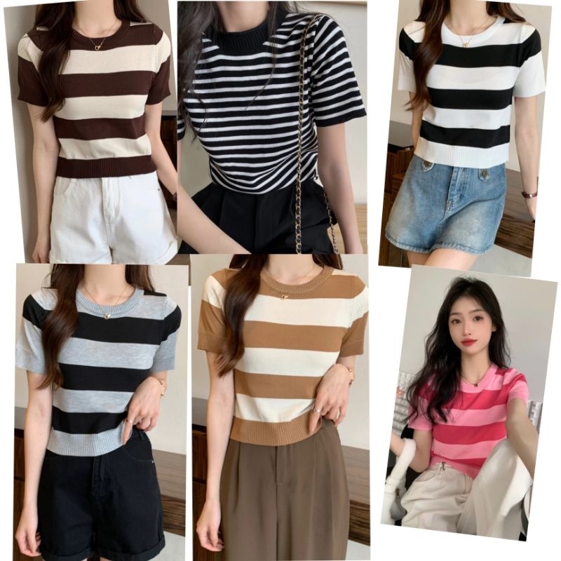 Kode B. RW HAH Kaos Rajut Wanita Import Lengan Pendek | Atasan Rajut Import Wanita Lengan Pendek