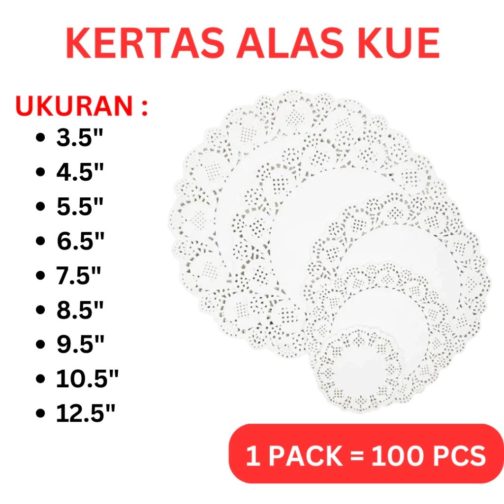 [ ISI 100 LBR ] Kertas Tatakan Toples Kertas Renda Alas Kue Paper Putih / Kertas Bulat Alas Roti Tah