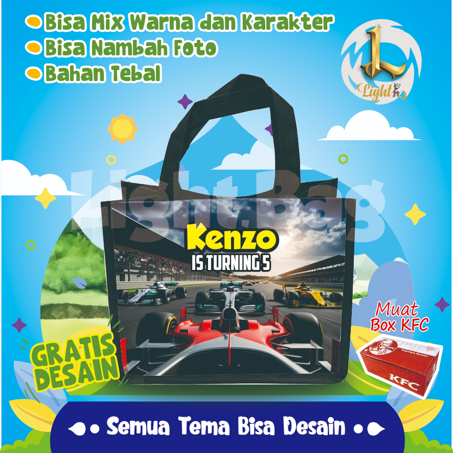 

TAS SOUVENIR ULTAH MOBIL F1 CUSTOM / TAS SOUVENIR PREMIUM / GRATIS DESAIN / BONUS FOTO ANAK / GOODIE BAG CUTE MOBIL F1 / TAS ULANG TAHUN MOBIL F1 / TAS ULTAH CUSTOM / TAS SOUVENIR 2 HARI JADI / TAS ULTAH / TAS ULANG TAHUN / BISA TAMBAH FOTO ANAK