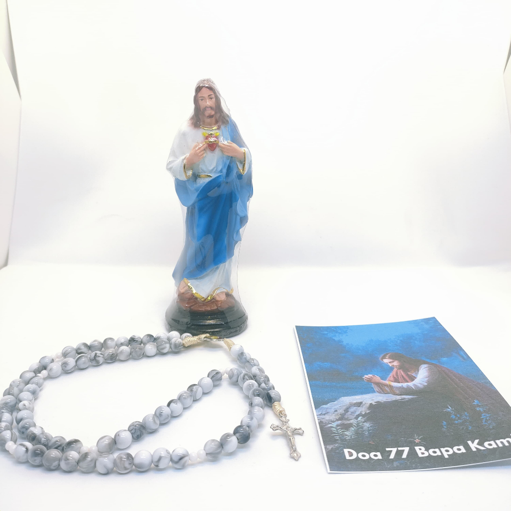 Paket Doa 77 Bapa Kami Katolik – Rosario Marmer Putih + Patung Yesus + Panduan Doa Lengkap