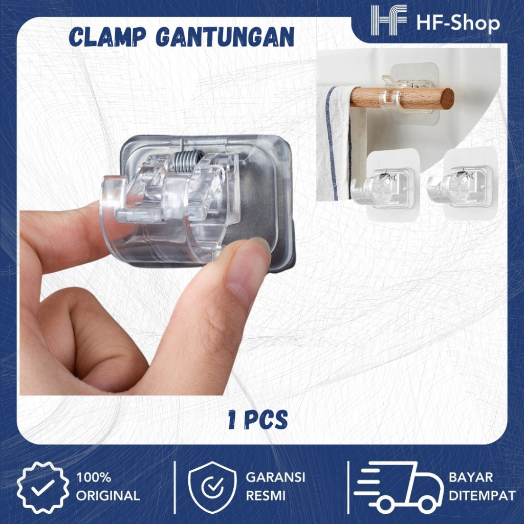 Clamp Gantungan Tirai Tempel Dinding - Adhesive Wall Hanger Curtain Rod Holder Tanpa Paku & Bor, Mud