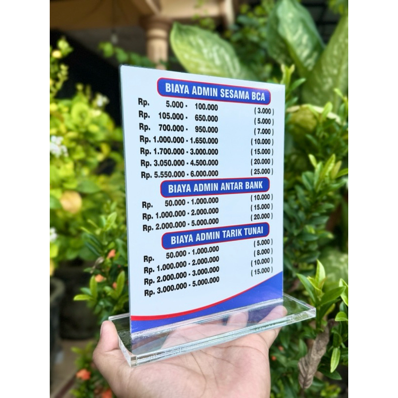 

AKRILIK MEJA UKURAN 15x20 BISA CUSTOM REQUEST RUBAH BIAYA TARIF LAYANAN BISA UNTUK SEMUA AGEN BANK