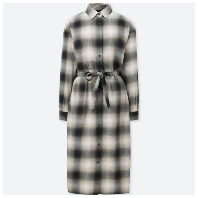 [Preloved] Midi Dress Kemeja Flannel Uniqlo with belt