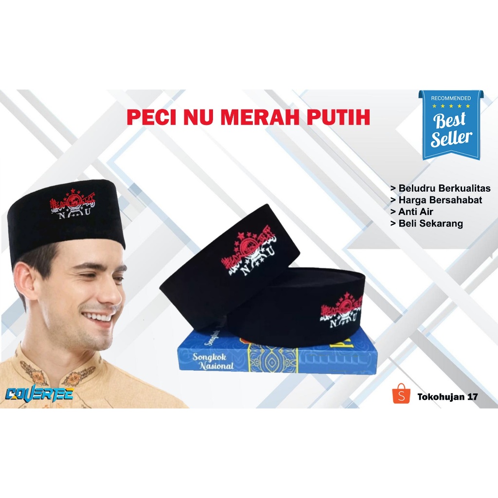KOPIAH ANAK LOGO NU MERAH PUTIH / PECI HITAM MOTIF NU TERLENGKAP