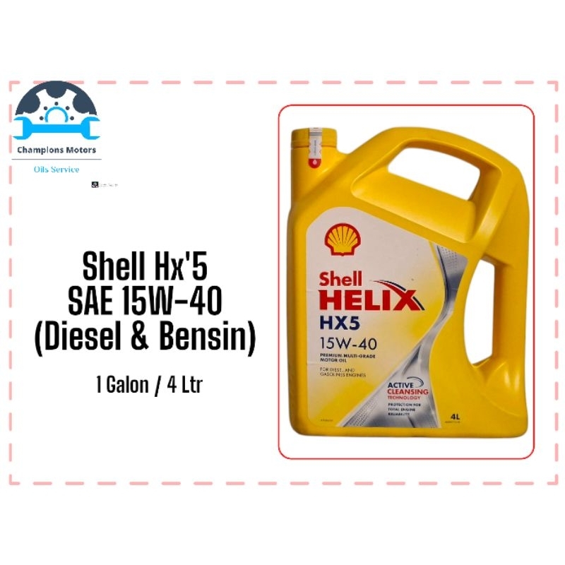 Oli Mesin Mobil Bensin / Diesel Shell HX'5 SAE 15W-40-1 Galon (BARCODE CENTANG HIJAU) 100% ORI