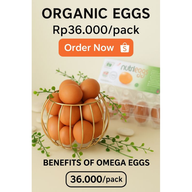 

Telur Ayam Omega 3 Rendah Kolestrol Probiotik Bebas Hormon Tanpa Antibiotik isi 10 butir nutri eggs