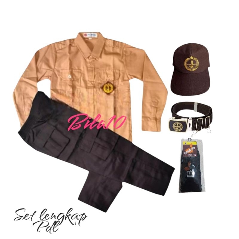set lengkap baju pramuka panjang tangan kancing celana panjang pramuka pdl sd