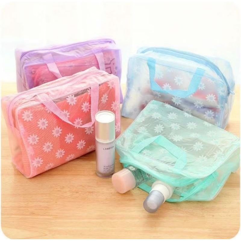 Tas Kosmetik Tas Peralatan Mandi Transparat Anti Air Motif Bunga