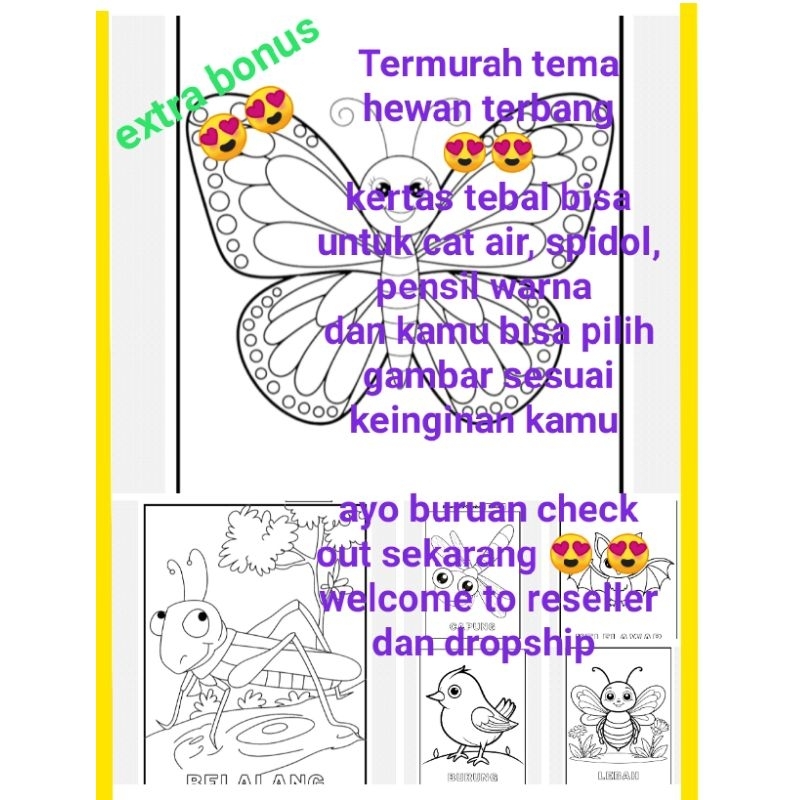 

kertas/lembar/worksheet mewarnai A5 Murah tema hewan terbang