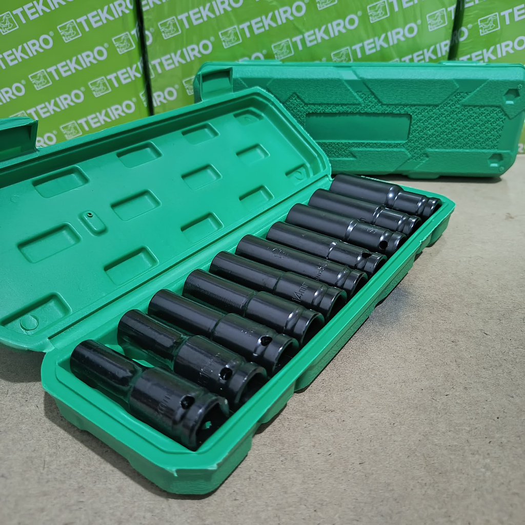 Jld 10Pcs Mata Socket / Sok 1/2‘’ 8-24Mm Impact Kunci Socket / Gagang Sok L 1/2" Tekiro - Sok Set