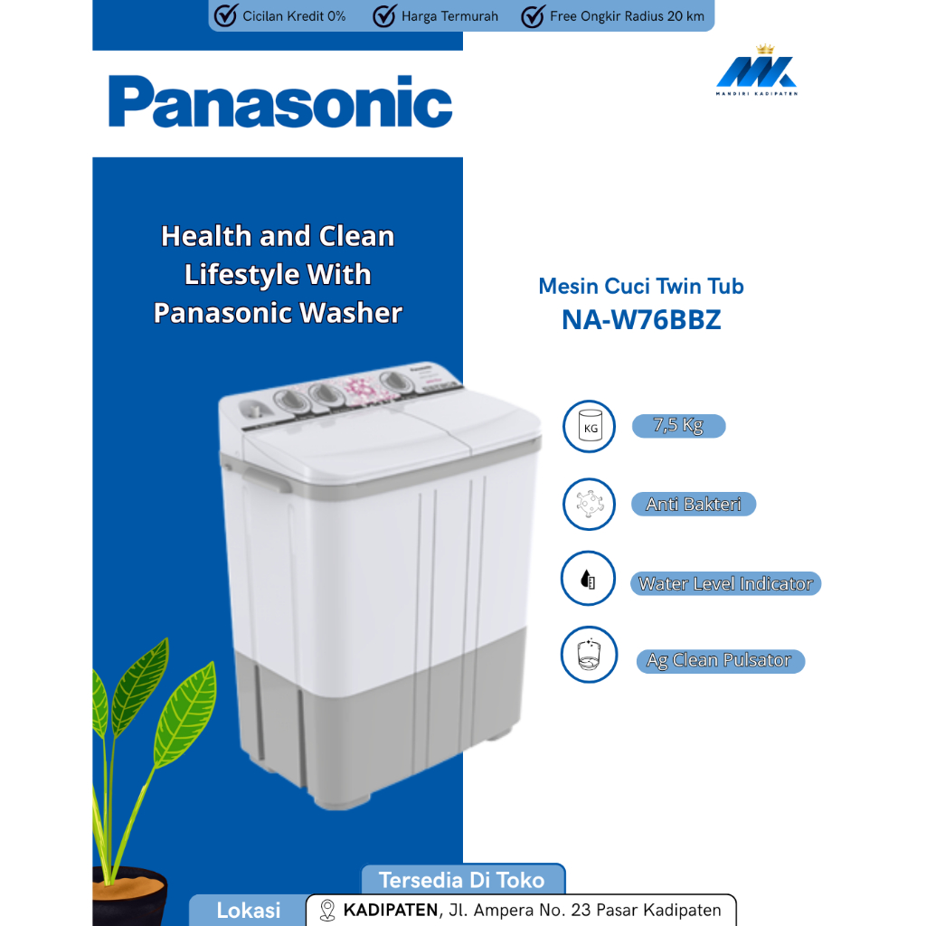 MESIN CUCI PANASONIC NAW 76 BBZ 2 TABUNG 7,5 KG LOW WATT / Mesin Cuci 2 Tabung Panasonic