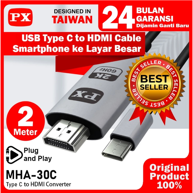 Kabel MHL USB Type C to HDMI TV Proyektor Converter 2M PX MHA-30C