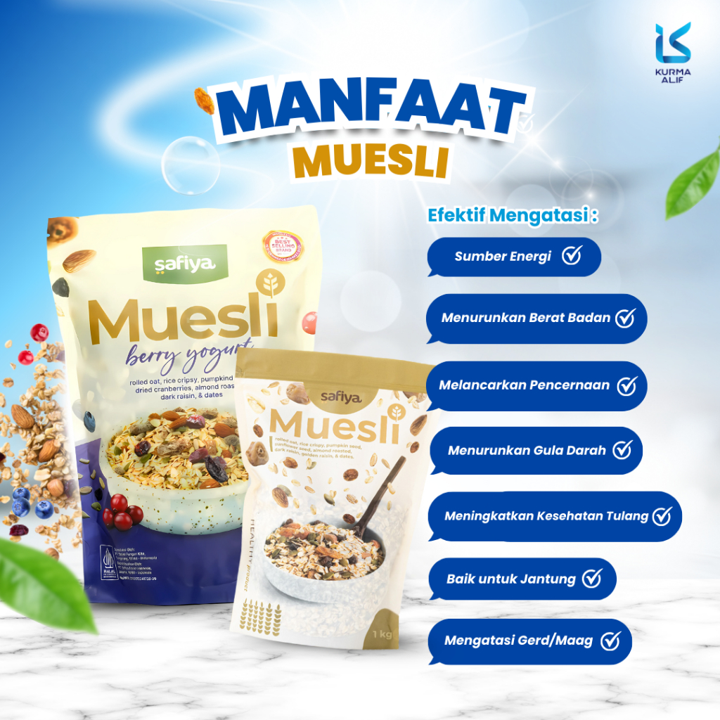 

Muesli Safiya 1 Kg Oatmeal Dried Fruit Almond Mete Sereal Diet Sehat