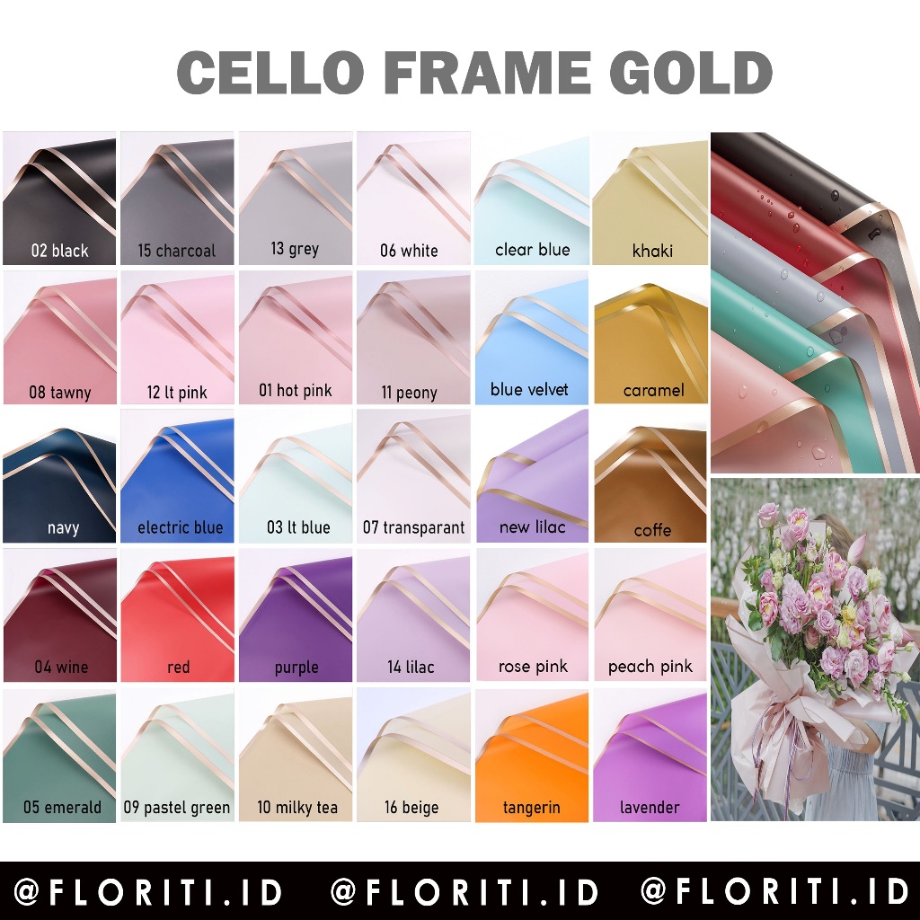 

(20 lembar) Kertas Buket Cellophane Frame Gold Flower Wrapping
