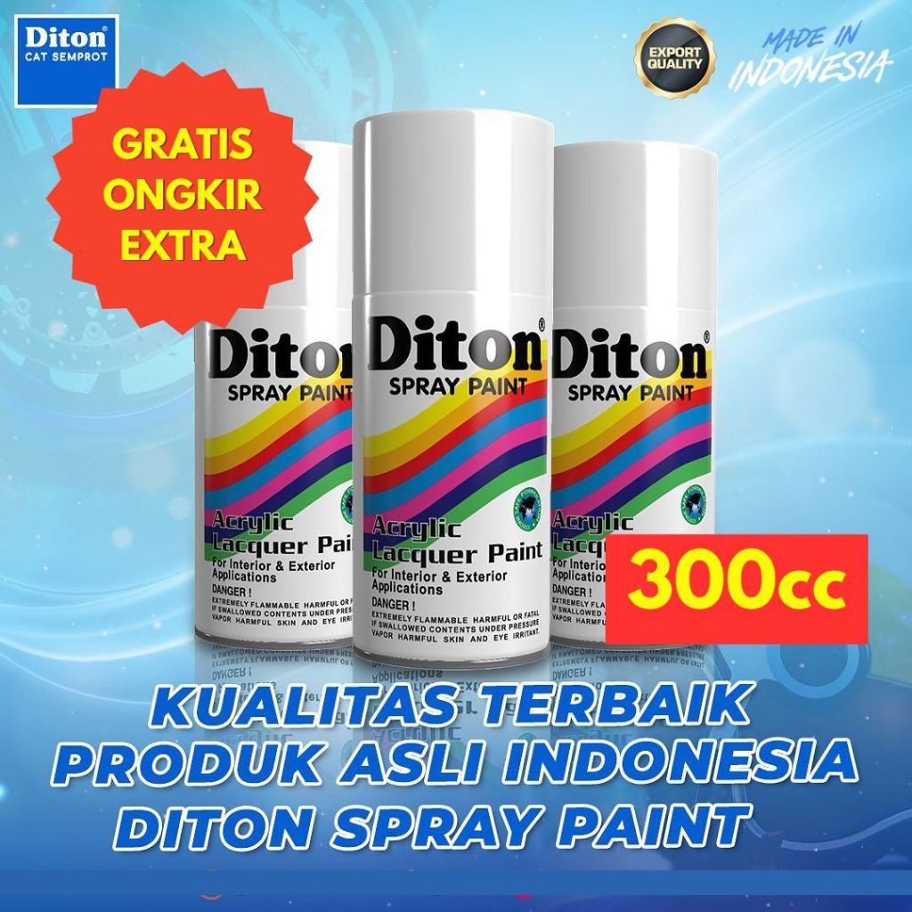 Diton 300cc Pilok Pilox Cat Semprot Berbagai Warna Black Clear Merah Biru Kuning Glossy Metalik Doff