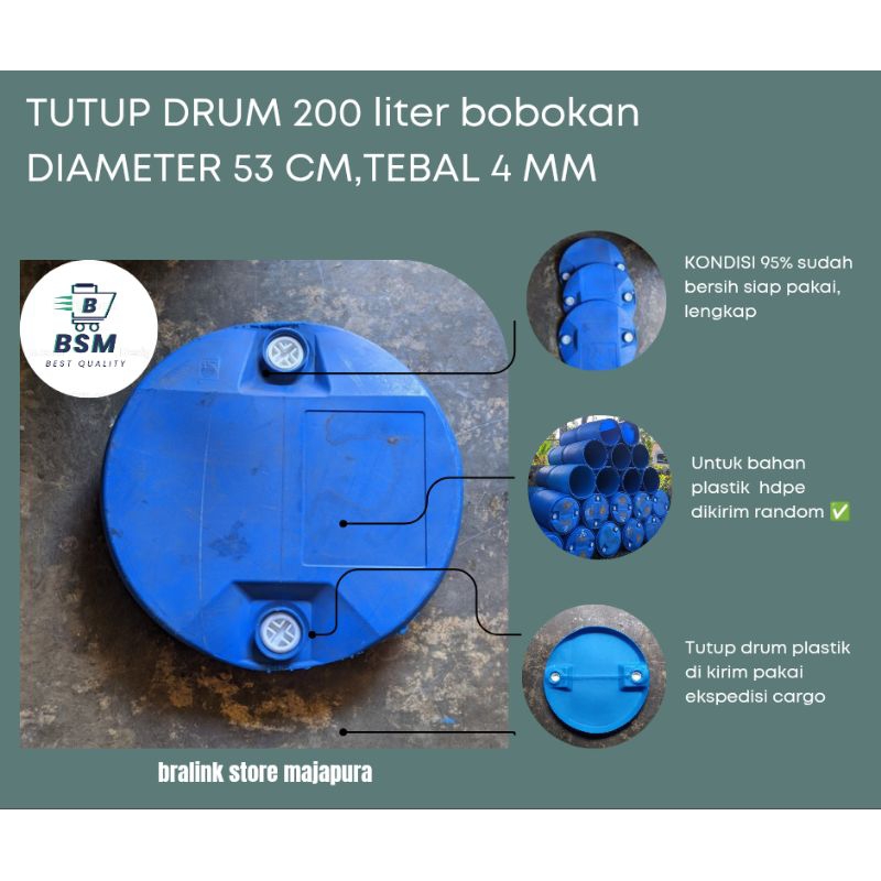 tutup tong/tutup drum plastik 200 liter bobokan/tutup ulir plastik HDPE lebar 53 cm,tebal 4 mm