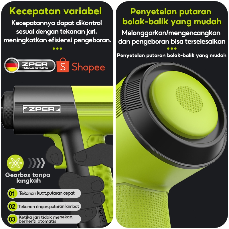ZPER Obeng Set Lengkap Mesin Bor Listrik Baterai Obeng Elektrik Set Komplit Screwdriver Cordless