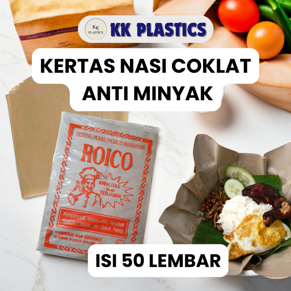 KERTAS NASI COKLAT KOTAK PEMBUNGKUS MAKANAN BUNGKUS NASI ANTI MINYAK ISI 50 LEMBAR