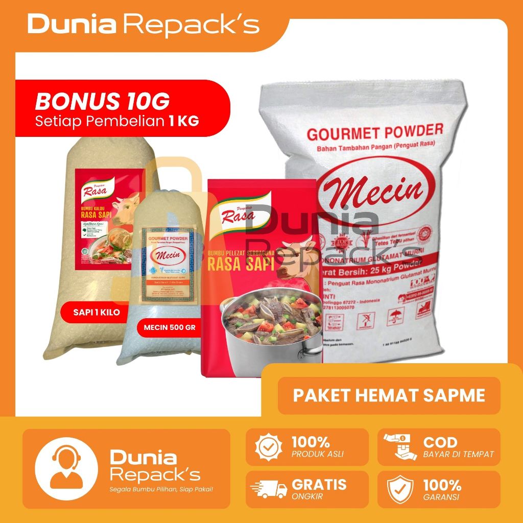 

PAKET HEMAT SAPME Penyedap Rasa Sapi dan Mecin MSG Kemasan Repack Asli 100% Murni Tanpa Campuran