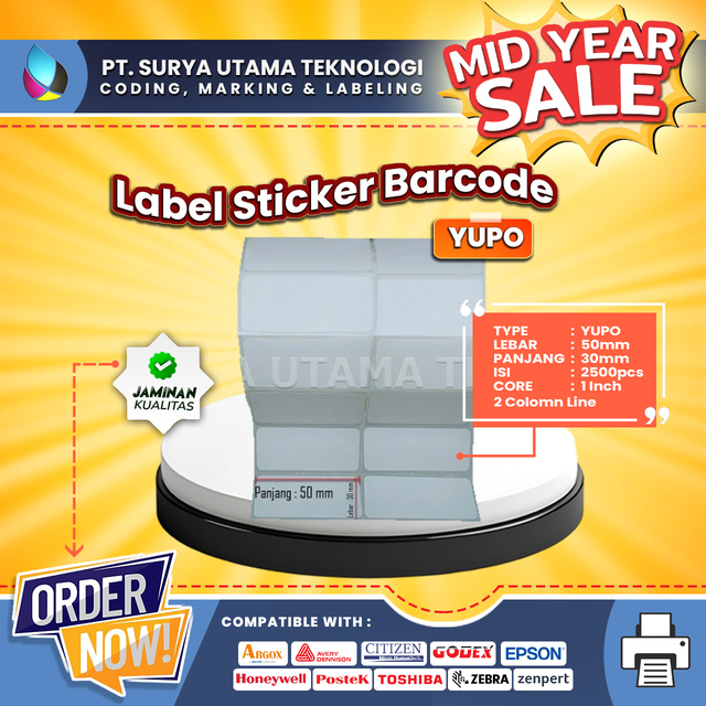 

Label Sticker Barcode Yupo 50mm X 30mm 2Line 2500 Pcs Per Roll Perforasi