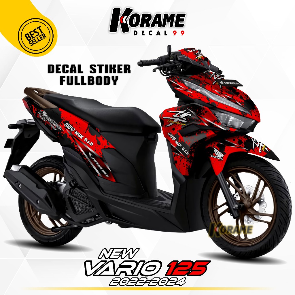 (Cod) Decal Vario 125 - Stiker Motor Full body New Vario 125 Model Hayabusa Merah Hitam