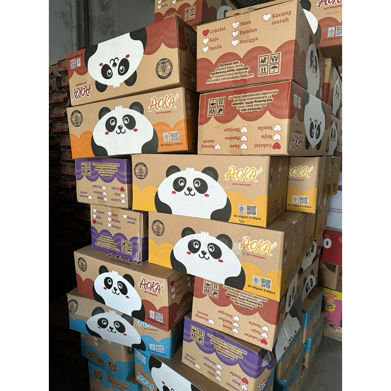 

AOKA PANDA ISI 60PCS RASA COKLAT, MANGGA, VANILLA, SUSU Roti Lembut Manis Gurih