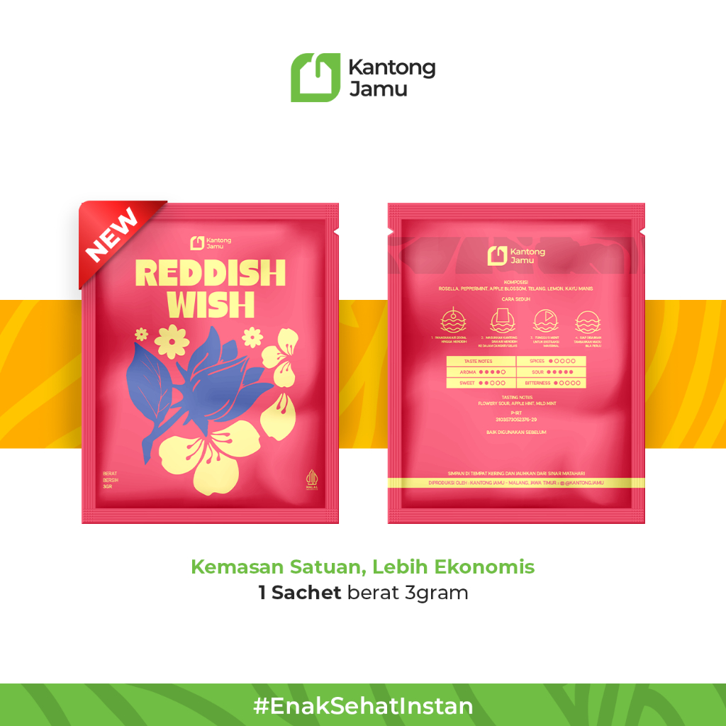 

Kantong Jamu Reddish Wish 1 Sachet - Teh Herbal Kering Jamu Celup Instant Mix Bunga Rosella Bunga Telang Lemon Kering Kayu Manis Apel Kering Daun Mint Ramuan Sehat Diet JSR Tanpa Gula