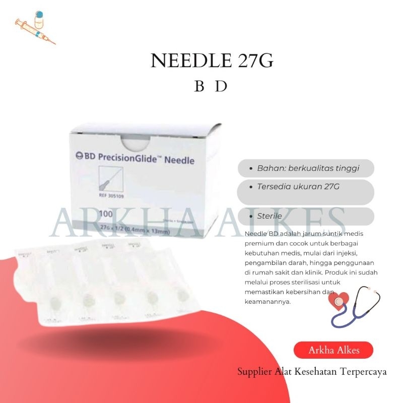 Needle BD 27G Needle 27G BD isi 100's Harga/Box