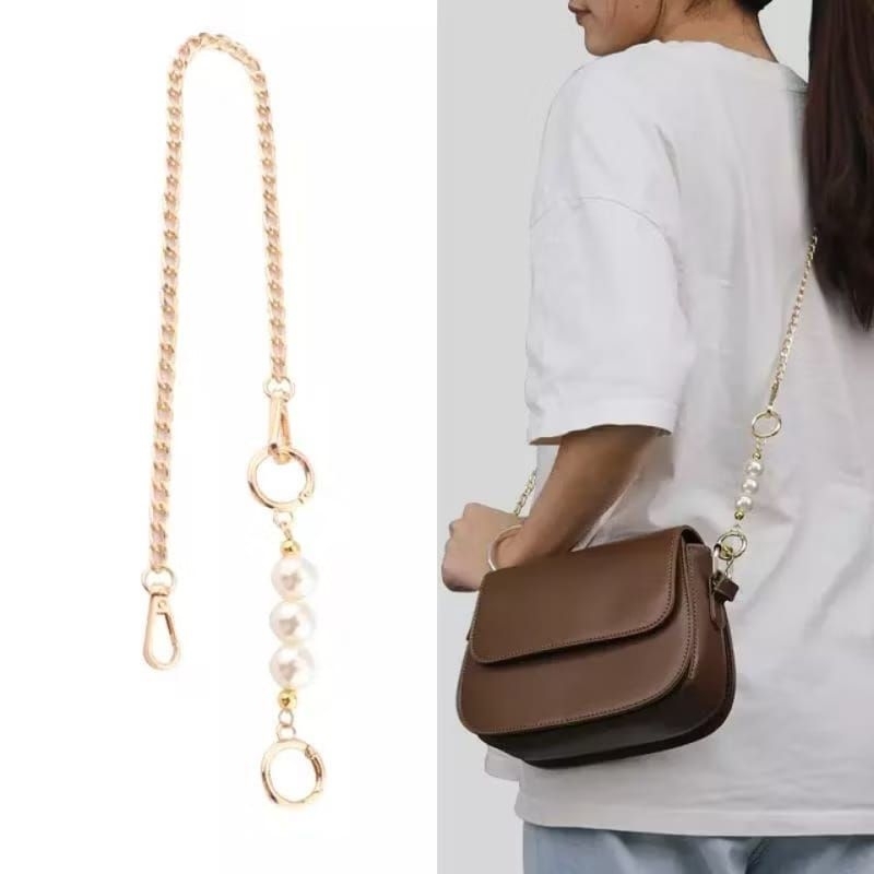Rantai Tas Hias Mutiara Selempang Silver Gold Cantik Simple Chain Bag Strap