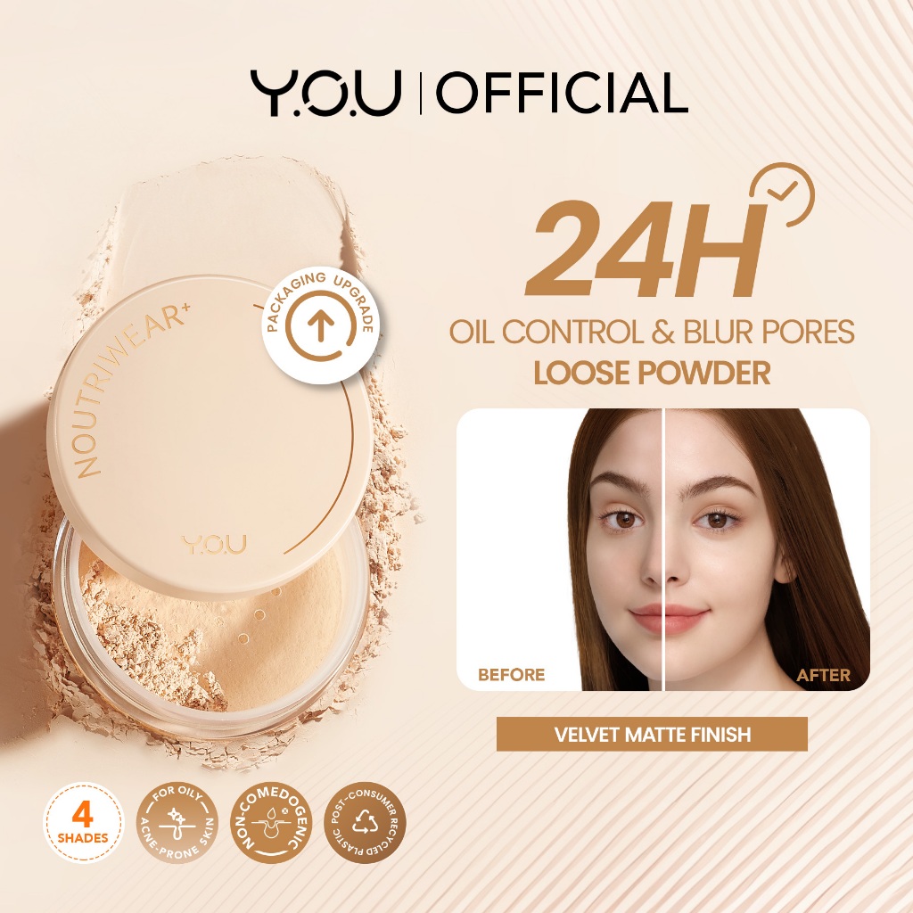 YOU NoutriWear+ Airy Fit Loose Powder Nourishing Oil Control | Bedak Tahan Lama 24 Jam | Bedak Tabur