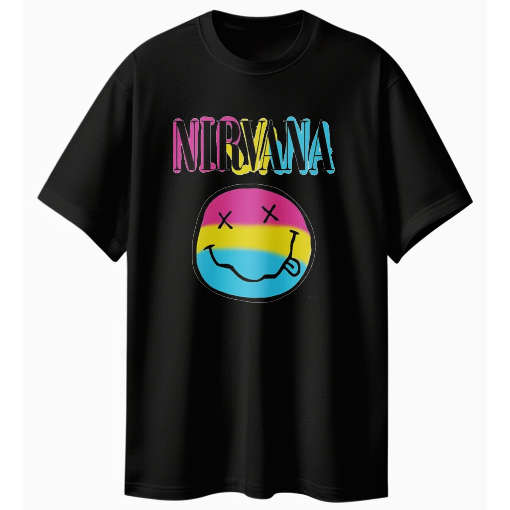 Nirvana Logo Pensexual Design Tshirt Kaos Hitam Kaos Band Baju Musik HipHop Vintage Retro Anime Unis