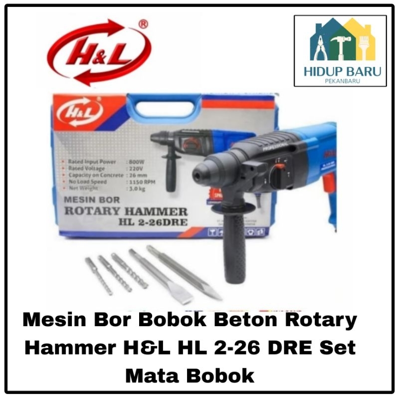 Mesin Bor Bobok Beton Rotary Hammer H&L HL 2-26 DRE Set Mata Bobok