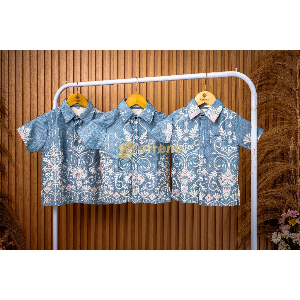 EF113 CBP BLUE KIDS KEMEJA BATIK ANAK/KEMEJA BATIK SATIN PREMIUM//KEMEJA BATIK ANAK BERFURING/KEMEJA