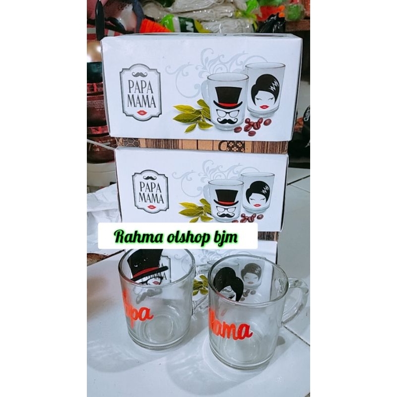 GELAS MAMA -PAPA 1 SET 2PCS GELAS TANGKAI