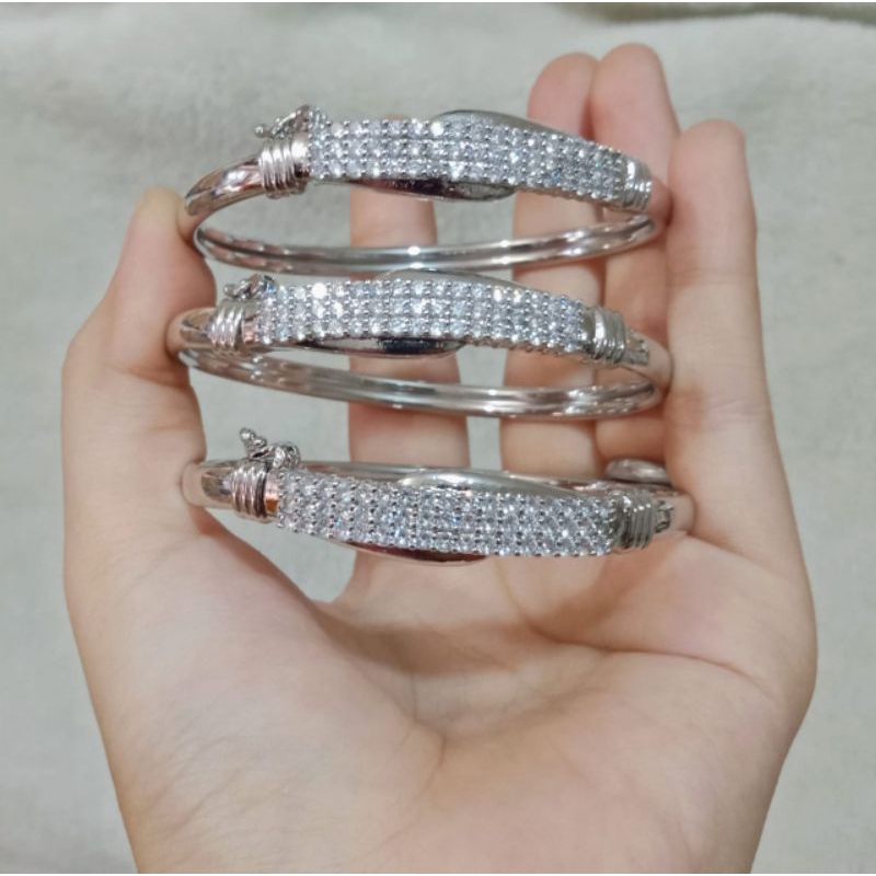 gelang bangle motif permata warna silver xuping