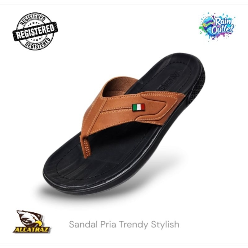 Sandal Jepit Pria Alcatraz Coklat – Sandal Kulit Sintetis Stylish Nyaman Harian | RainOutlet