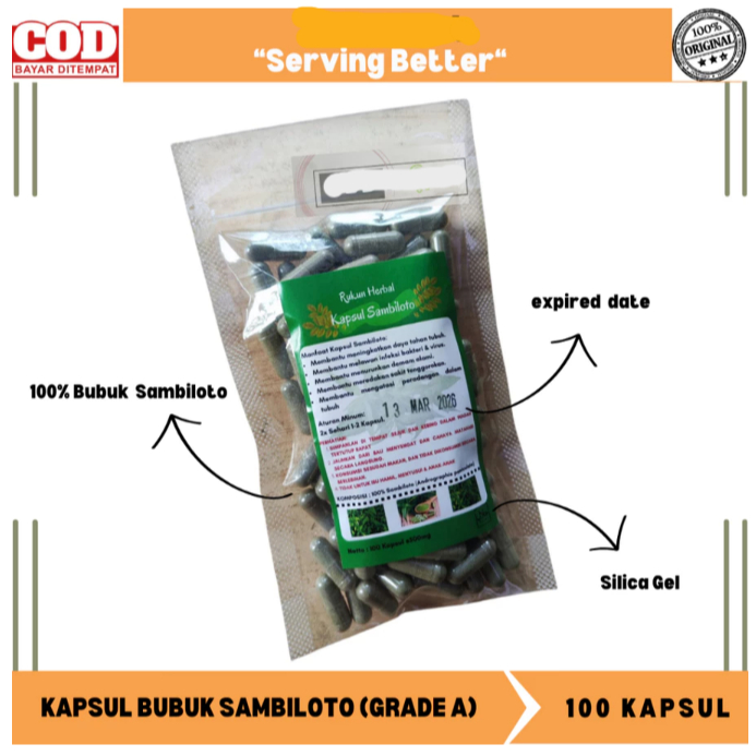 

Kapsul Sambiloto isi 100 Kapsul (Grade A) / Membantu meningkatkan daya tahan tubuh, menurunkan demam, serta melawan infeksi bakteri dan virus.