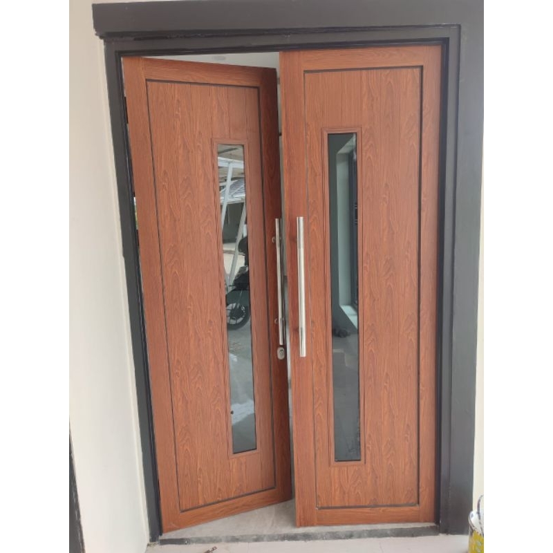 Pintu Aluminium Spandrel Double Urat Kayu