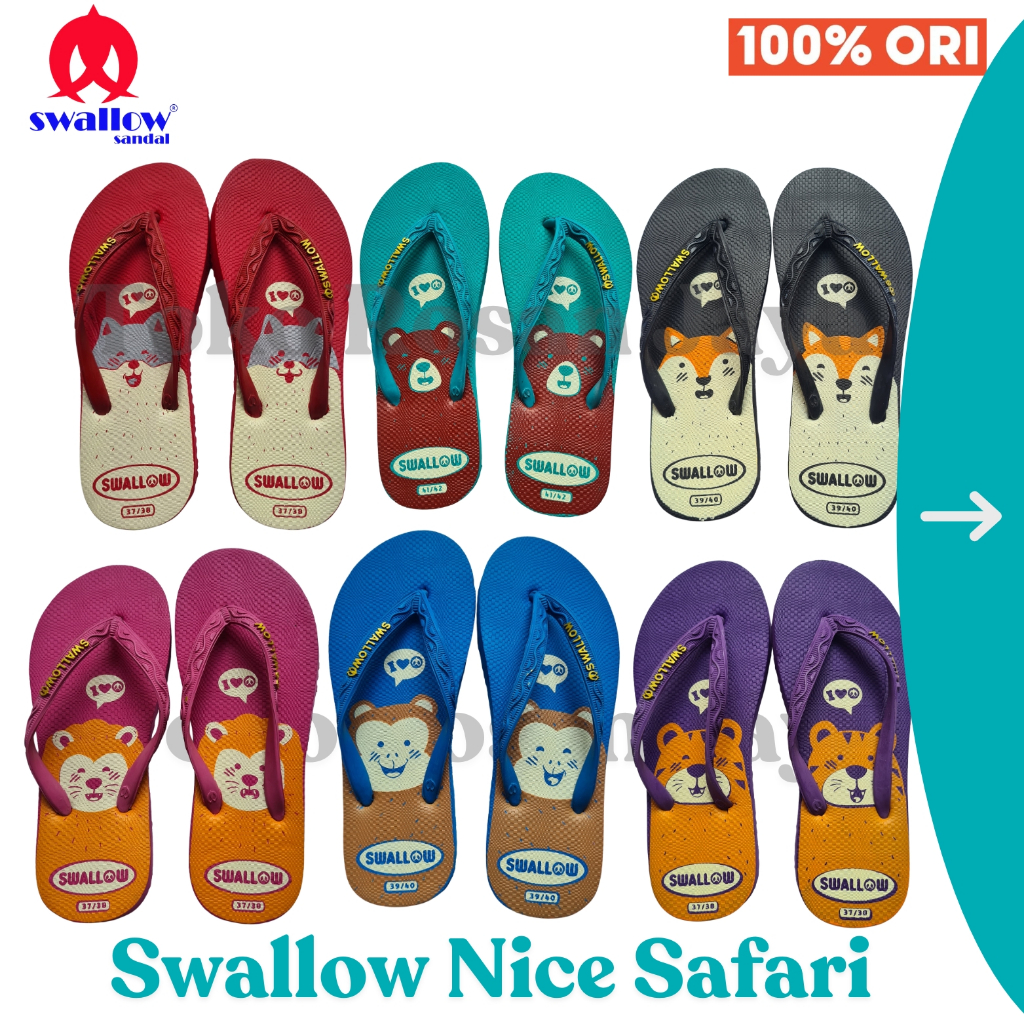 Sandal Jepit Swallow Nice Safari / Sandal Jepit Wanita / Motif Binatang lucu