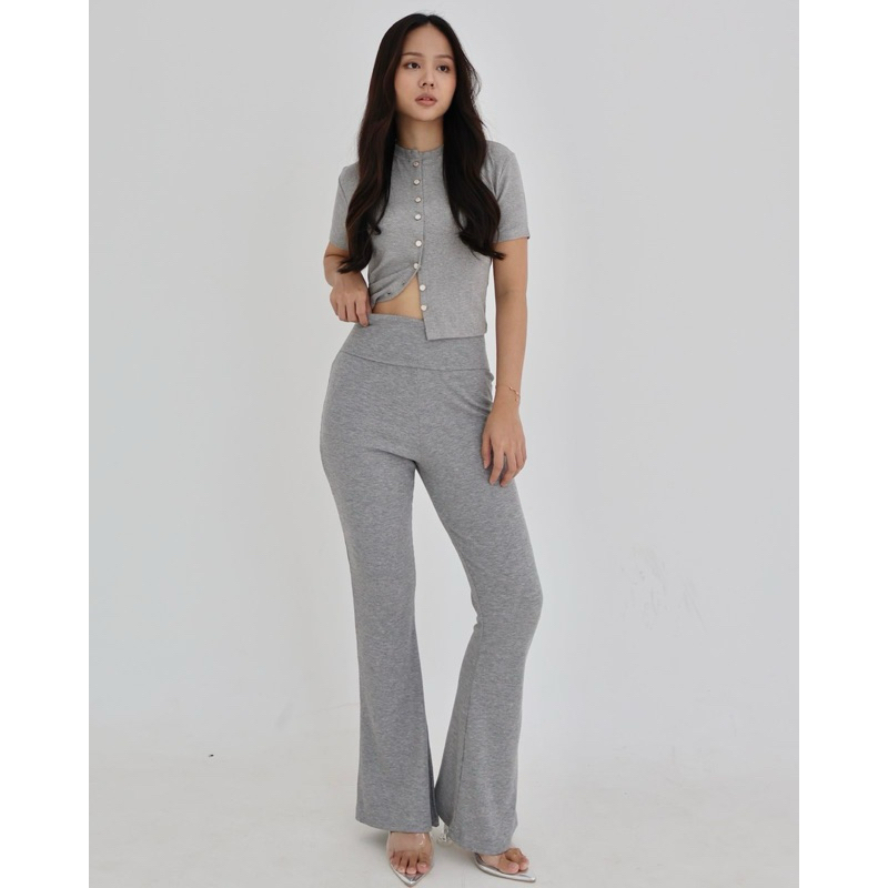 SHARON - Celana Rib Knit Celana Cutbray Knit Flare Knit Bawahan Knit Celana Panjang Stretch Rib Knit