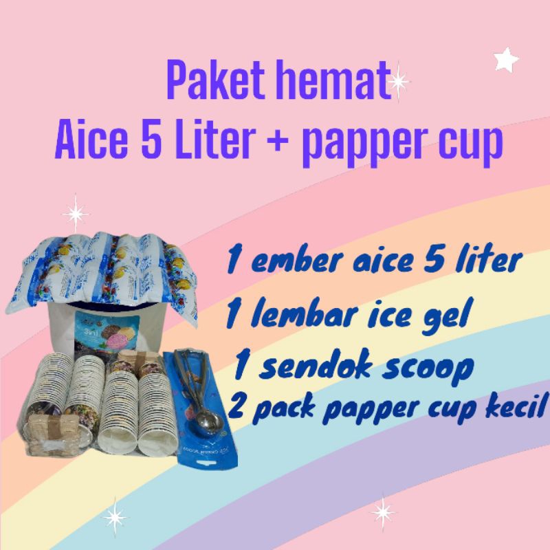 

paket hemat ice cream aice 5 liter + papper cup / paket ulang tahun / paket ice cream murah bekasi / paket eskrim aice 3in1 / ice cream aice neopolitan / es krim mix 3 rasa / paket sunatan