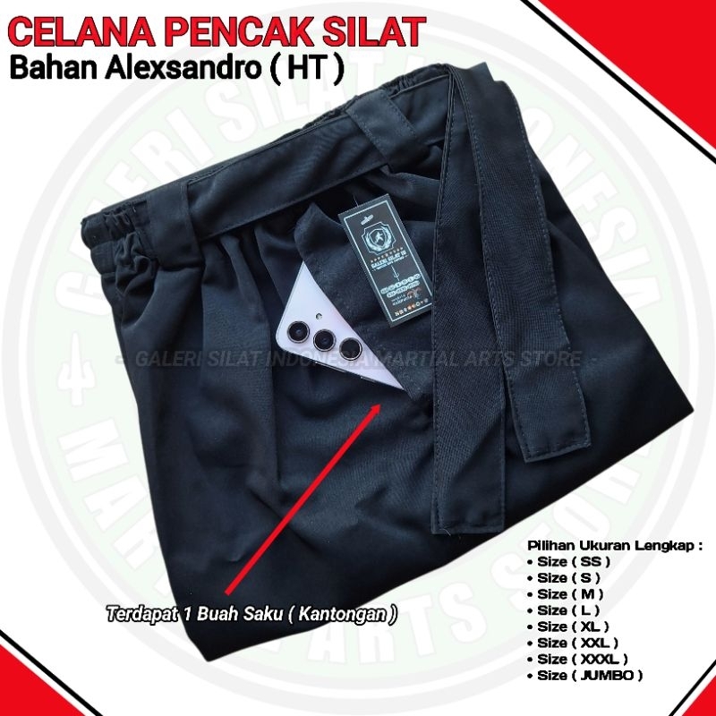 Celana Pencak Silat Bahan Alexsandro Hitam Gilap / Simer Shimer
