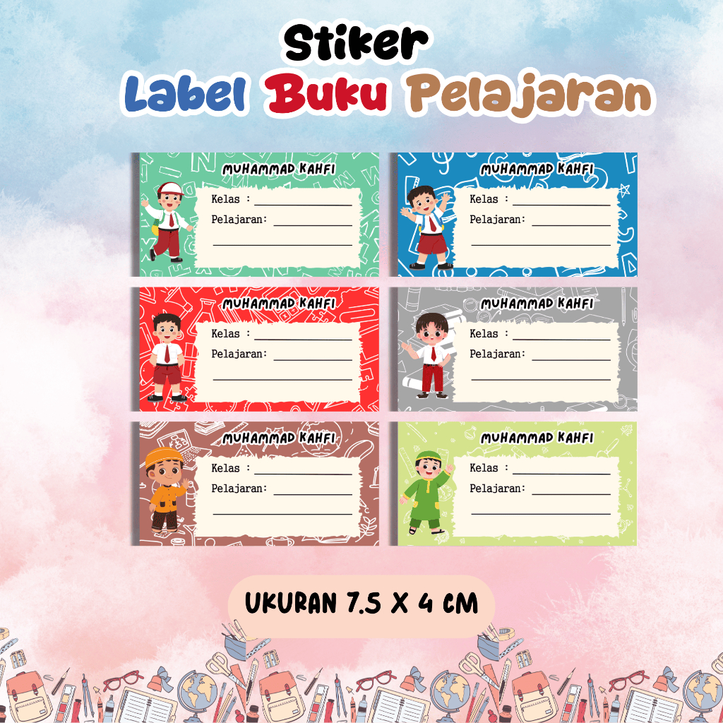 40 PCS STIKER BUKU MATA PELAJARAN CUSTOM NAMA TEMA ANAK COWOK/STIKER NAMA BUKU/STIKER MAPEL PAKAI NA