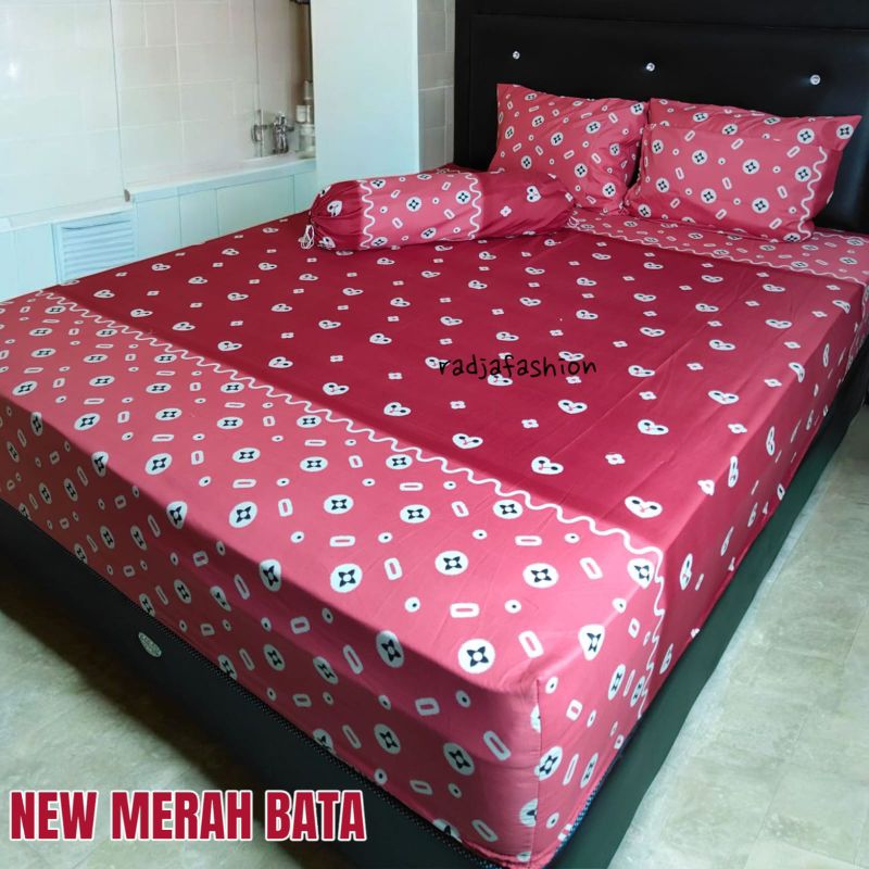 sprei jumputan merah bata