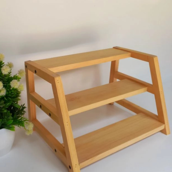 Rak Rack Dapur Kayu Tempat Botol Toples Garam Lada Merica Bumbu Masak Dapur 3 Tingkat Serbaguna