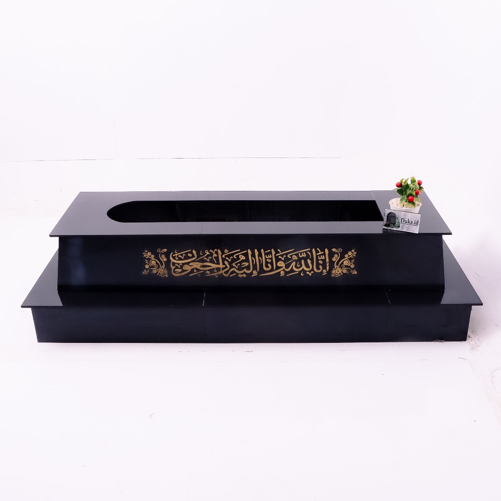 DUKA.ID - BATU NISAN BODY MAKAM KIJING 2 TRAP UKIRAN PINGGIR + FREE PACKING KAYU